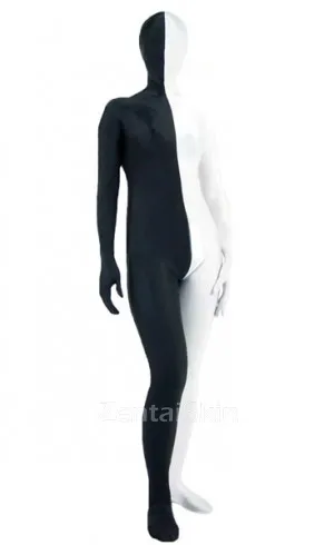 Fullbody Second-skin Half Black Half White Spandex Zentai Suit