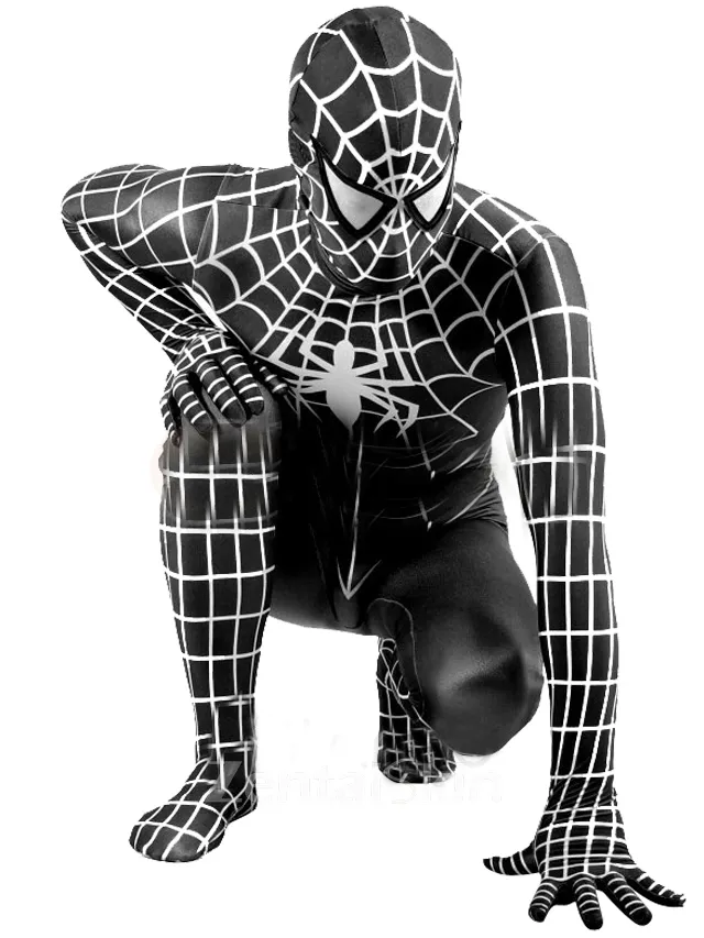 White Stripe Black Lycra Spandex Skinsuit Spiderman Zentai Catsuit Second Skin Clothing - Spider Man 3 Costume