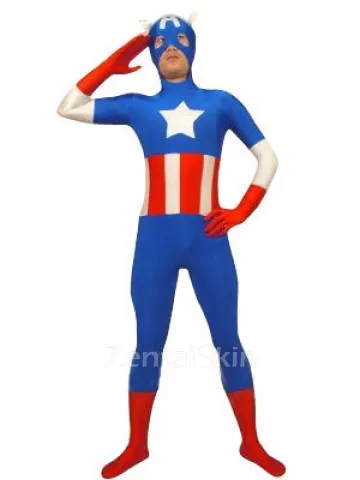 Captain America Superhero Zentai Catsuit Zentai Skinsuit Second Skin Clothing