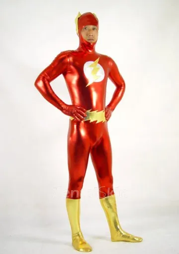 Wetlook Shiny Metallic Flash Superhero Zentai Catsuit Zentai Skinsuit Second Skin Clothing with Mask
