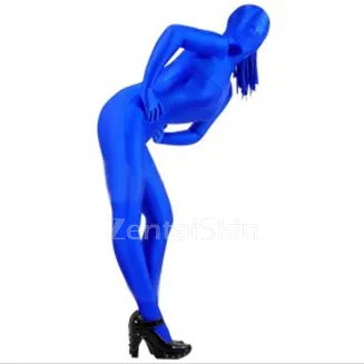 Blue Lycra Spandex Unitard Second Skin Zentai Unisex Zentai with Horse Tail