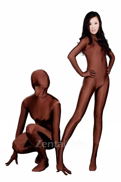 Brown Lycra Spandex Morph Zentai Unisex Zentai Unitard Second Skin Suit