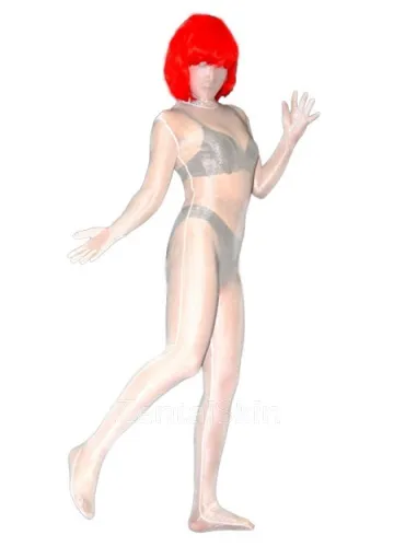 Transparent White Lycra Spandex Morph Zentai Unisex Zentai Unitard Second Skin Suit