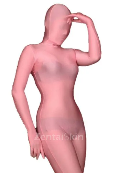 Unusual Top Cool Unicolor Fullbody Pink Spandex Zentai Unitard Second Skin Suit