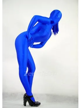 Blue Lycra Spandex Unitard Second Skin Zentai Unisex Zentai with Horse Tail