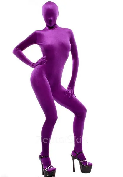 Purple Cotton Lycra Zentai Suit Unisex Catsuit Unitard Second Skin Clothing Party Costume