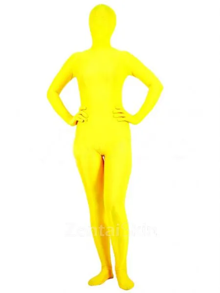 Popular Yellow Lycra Spandex Morph Zentai Unisex Zentai Unitard Second Skin Suit