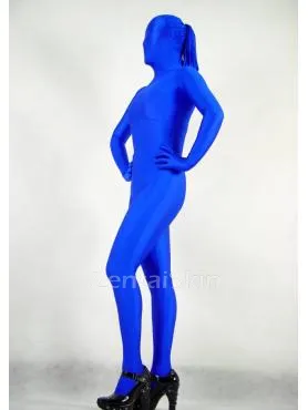 Blue Lycra Spandex Unitard Second Skin Zentai Unisex Zentai with Horse Tail
