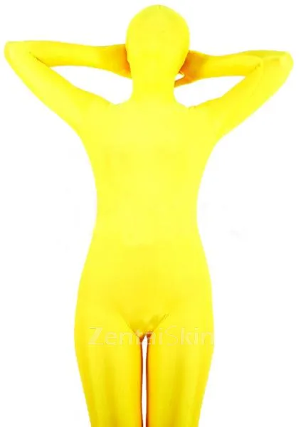 Popular Yellow Lycra Spandex Morph Zentai Unisex Zentai Unitard Second Skin Suit