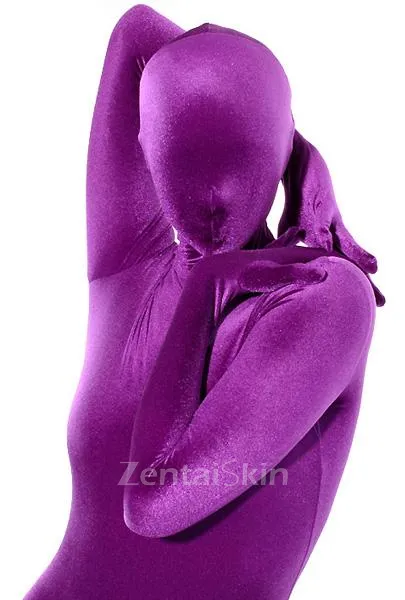 Purple Cotton Lycra Zentai Suit Unisex Catsuit Unitard Second Skin Clothing Party Costume