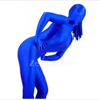 Blue Lycra Spandex Unitard Second Skin Zentai Unisex Zentai with Horse Tail