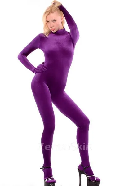 Purple Cotton Lycra Zentai Suit Unisex Catsuit Unitard Second Skin Clothing Party Costume