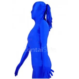 Blue Lycra Spandex Unitard Second Skin Zentai Unisex Zentai with Horse Tail