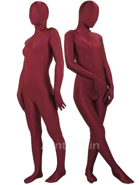 Deep Red Lycra Spandex Morph Zentai Unisex Zentai Unitard Second Skin Suit