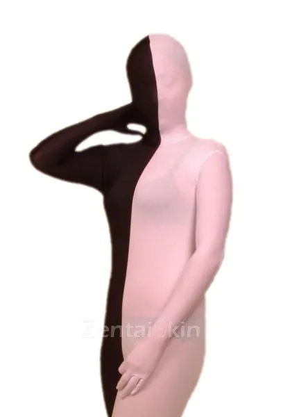 Black and Pink Lycra Spandex Morph Unitard Second Skin Zentai Suit