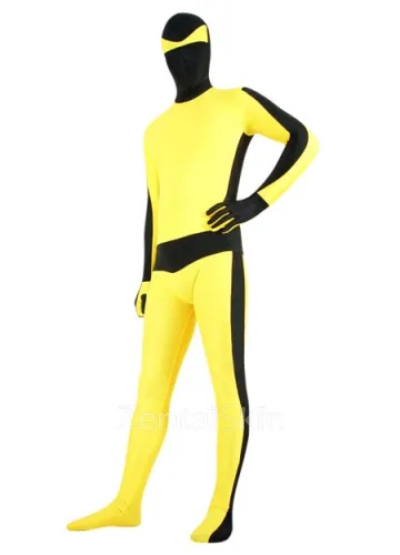 Black with Yellow Lycra Spandex Skinsuit Unisex Superhero Zentai Catsuit Second Skin Clothing Holiday Costume