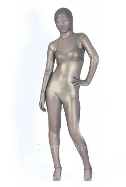 Brown Silk Lycra Spandex Morph Unitard Second Skin Zentai Unitard Second Skin Suit