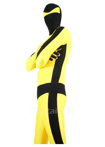Black with Yellow Lycra Spandex Skinsuit Unisex Superhero Zentai Catsuit Second Skin Clothing Holiday Costume