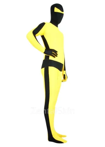 Black with Yellow Lycra Spandex Skinsuit Unisex Superhero Zentai Catsuit Second Skin Clothing Holiday Costume