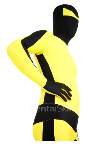 Black with Yellow Lycra Spandex Skinsuit Unisex Superhero Zentai Catsuit Second Skin Clothing Holiday Costume