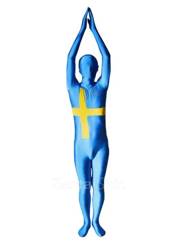 Sweden Flag Pattern Unisex Lycra Zentai Skinsuit Second Skin Suit
