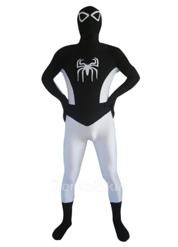 Black and White Spideman Lycra Spandex Skinsuit Second Skin Superhero Zentai Catsuit