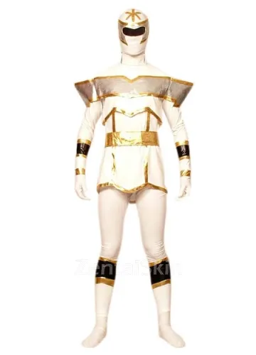 White and Gold Lycra Spandex Skinsuit Super Hero Superhero Zentai Catsuit Second Skin Clothing