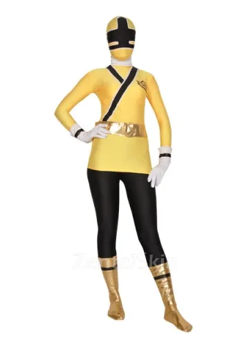 Yellow and Black Wetlook Shiny Metallic Lycra Super Hero Superhero Zentai Catsuit Zentai Skinsuit Second Skin Clothing