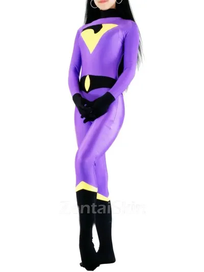 Purple with Black Lycra Spandex Skinsuit Morph Second Skin Zentai Catsuit Second Skin Clothing