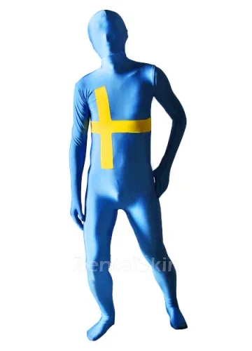 Sweden Flag Pattern Unisex Lycra Zentai Skinsuit Second Skin Suit
