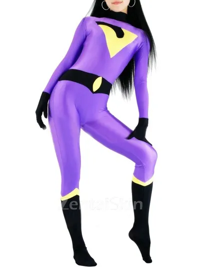 Purple with Black Lycra Spandex Skinsuit Morph Second Skin Zentai Catsuit Second Skin Clothing