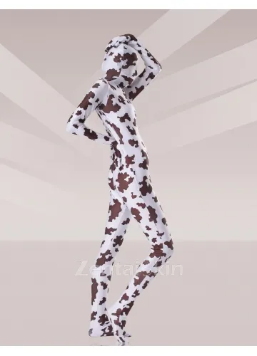 Brown and White Cow Lycra Spandex Unitard Second Skin Zentai Unisex Zentai Suit Holiday Costume