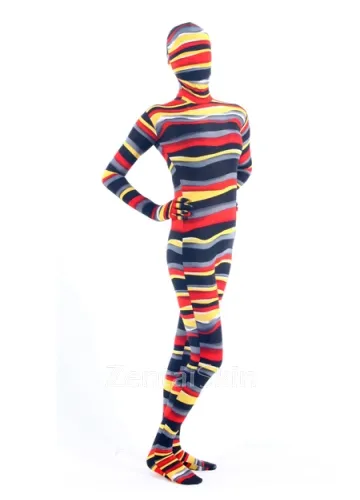Unitard Second Skin Quality Colorful Stripe Lycra Zentai Suit Unisex Breathable Zentai