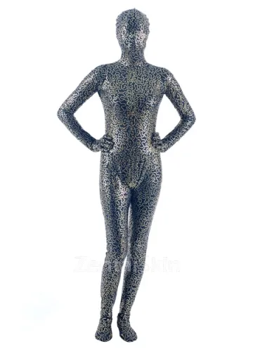 Second Skin Quality Black Golden Wetlook Unitard PVC Unisex Zentai