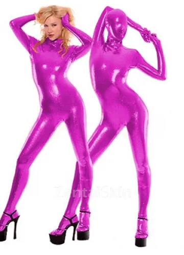 Purple Zentai Costume Wetlook Unitard Skinsuit Shiny Metallic Unisex Catsuit Second Skin Clothing Party Costume