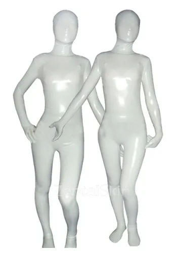 Second Skin White Cream Zentai Costume Wetlook Unitard Skinsuit Shiny Metallic Unisex Zentai Suit Holiday Costume
