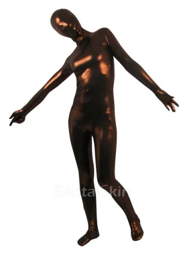 Second Skin Coffee Zentai Costume Wetlook Unitard Skinsuit Shiny Metallic Unisex Zentai Suit Holiday Costume