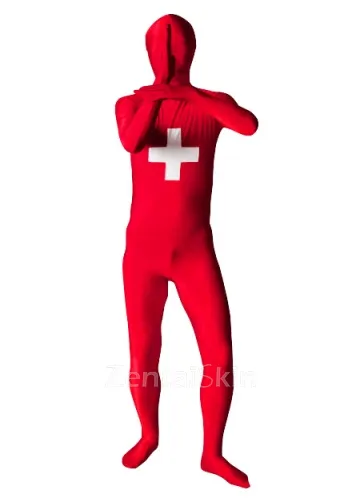 Switzerland Flag Pattern Unisex Lycra Zentai Skinsuit Second Skin Suit