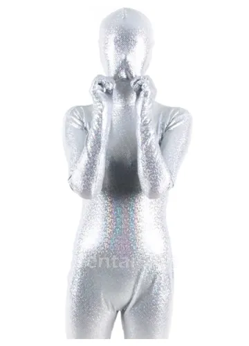 Second Skin Quality White Zentai Costume Wetlook Unitard Skinsuit Shiny Metallic Unisex Breathable Zentai