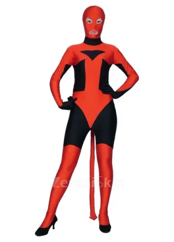 Red and Black Lycra Spandex Morph Unitard Second Skin Zentai Suit