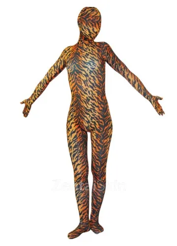 Cheap Tiger Pattern Lycra Spandex Unitard Second Skin Zentai Unisex Zentai Suit Holiday Costume