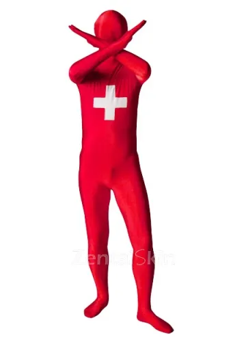 Switzerland Flag Pattern Unisex Lycra Zentai Skinsuit Second Skin Suit
