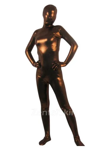 Second Skin Coffee Zentai Costume Wetlook Unitard Skinsuit Shiny Metallic Unisex Zentai Suit Holiday Costume