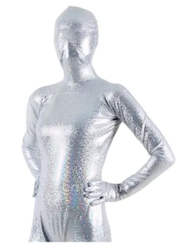 Second Skin Quality White Zentai Costume Wetlook Unitard Skinsuit Shiny Metallic Unisex Breathable Zentai