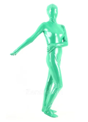 Second Skin Quality Green Silver Dot Wetlook Unitard PVC Breathable Unisex Zentai