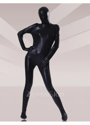 Second Skin Black Zentai Costume Wetlook Unitard Skinsuit Shiny Metallic Unisex Zentai Suit Holiday Costumes