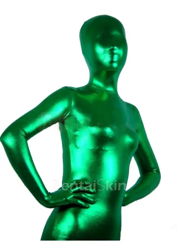 Second Skin Cool Green Zentai Costume Wetlook Unitard Skinsuit Shiny Metallic Unisex Zentai Suit Holiday Costume