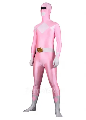 Pink with White Lycra Spandex Skinsuit Unisex Superhero Zentai Catsuit Second Skin Clothing Holiday Costume
