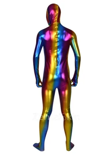 Second Skin Brilliant Multicolor Zentai Costume Wetlook Unitard Skinsuit Shiny Metallic Male Zentai Suit