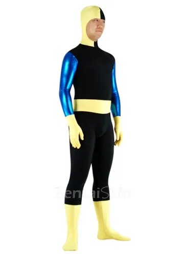 Black and Yellow Lycra Spandex Skinsuit Second Skin Wetlook Shiny Metallic Superhero Zentai Catsuit